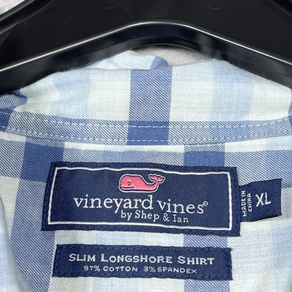 Vineyard Vine Shirt Mens X-Large Blue Plaid Slim Longshore Button Up Long Sleeve - Picture 12 of 13